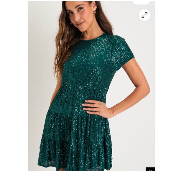 Lulus Taking A Shine Emerald Green Sequin Tiered Dress Size S Small - Picture 1 of 8